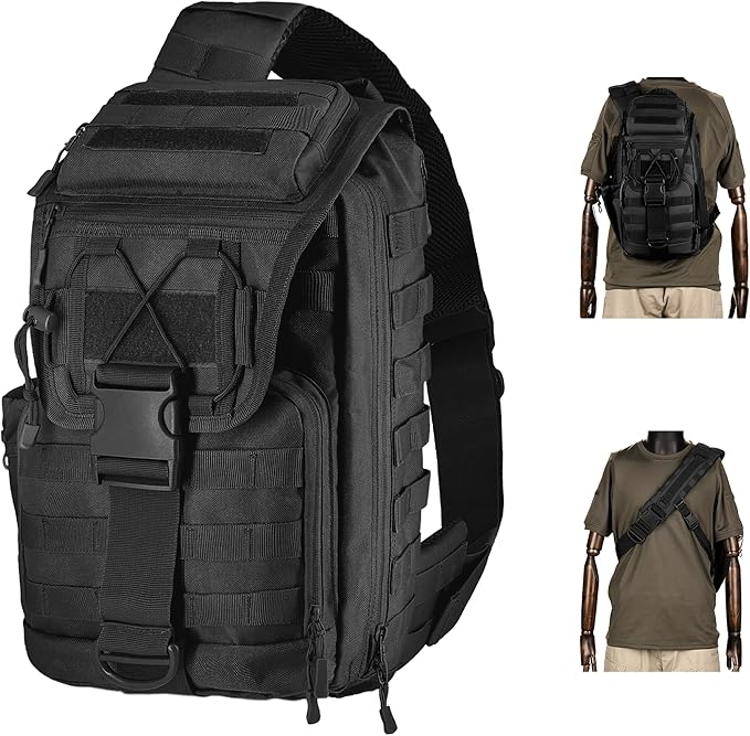 MANETTA Tactical Sling Bag for Men,Large Tactical Shoulder Bag with Bottle Holder, Cross Body Bag Chest EDC Bag For Campin...