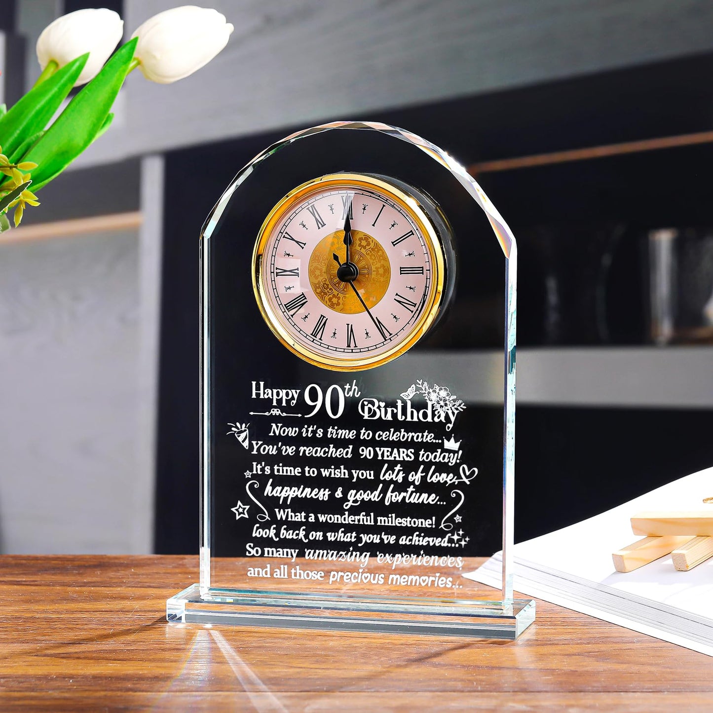 Happy 90th Birthday Quartz Clock Gifts for Parents, Grandpa, Gifts for Couple Women Men, 90th Birthday Presents for Grandma, 90 Year Old Birthday Keepsake Home Decor