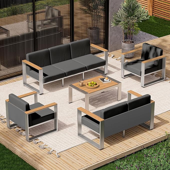 ComfCove Outdoor Aluminum 3-Seat Sofa, Modern Patio Patio Furniture with Wide Seat and Thick Cushions, All-Weather Oversized Couch for Deck, Porch