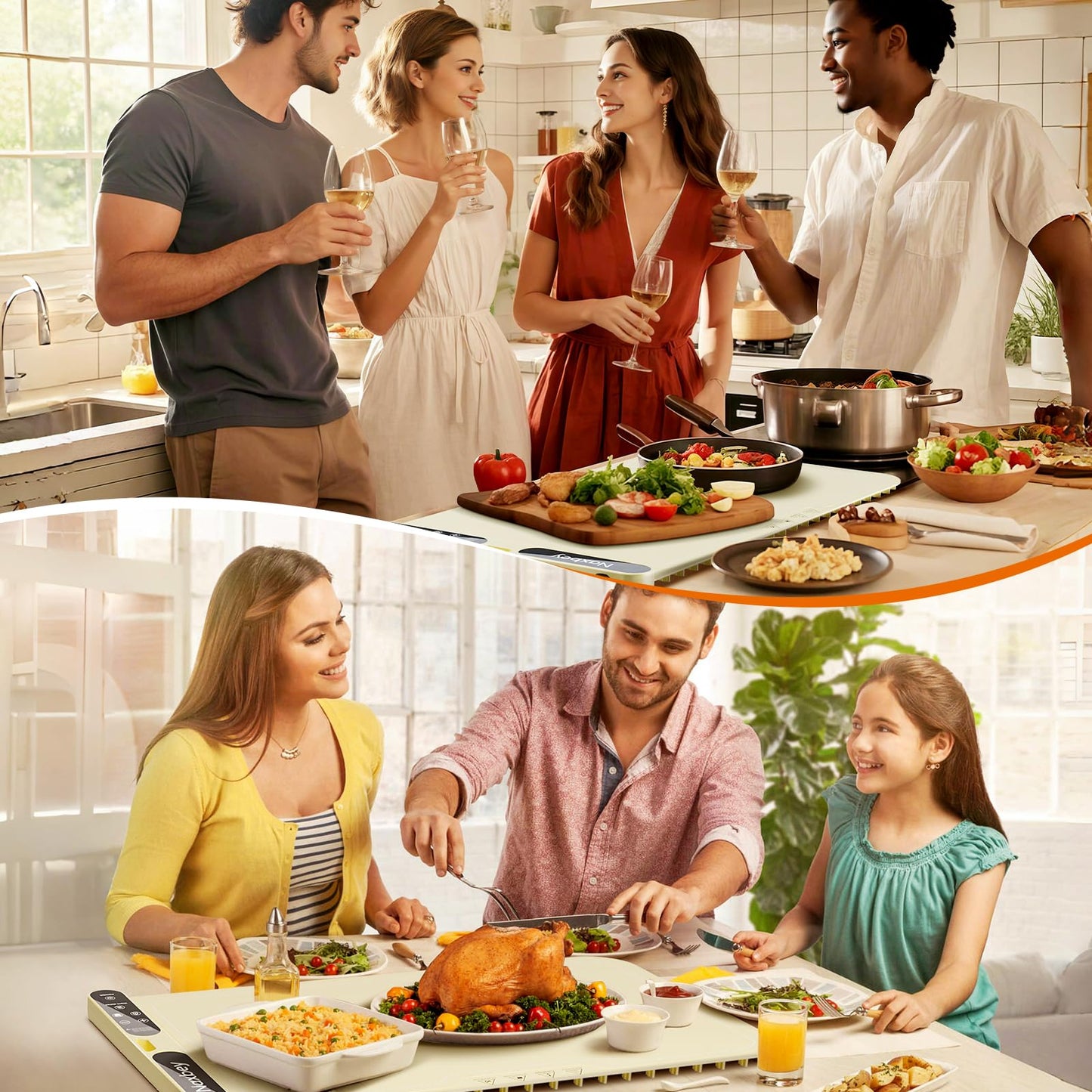 NAXBEY Warming Mat for Food, Food Warmers for Parties Buffet, Foldable Food Warming Mats for Countertops and Daily Use with Timer and 7 Temperature Levels, with one-touch heating button, 15"x23.6"