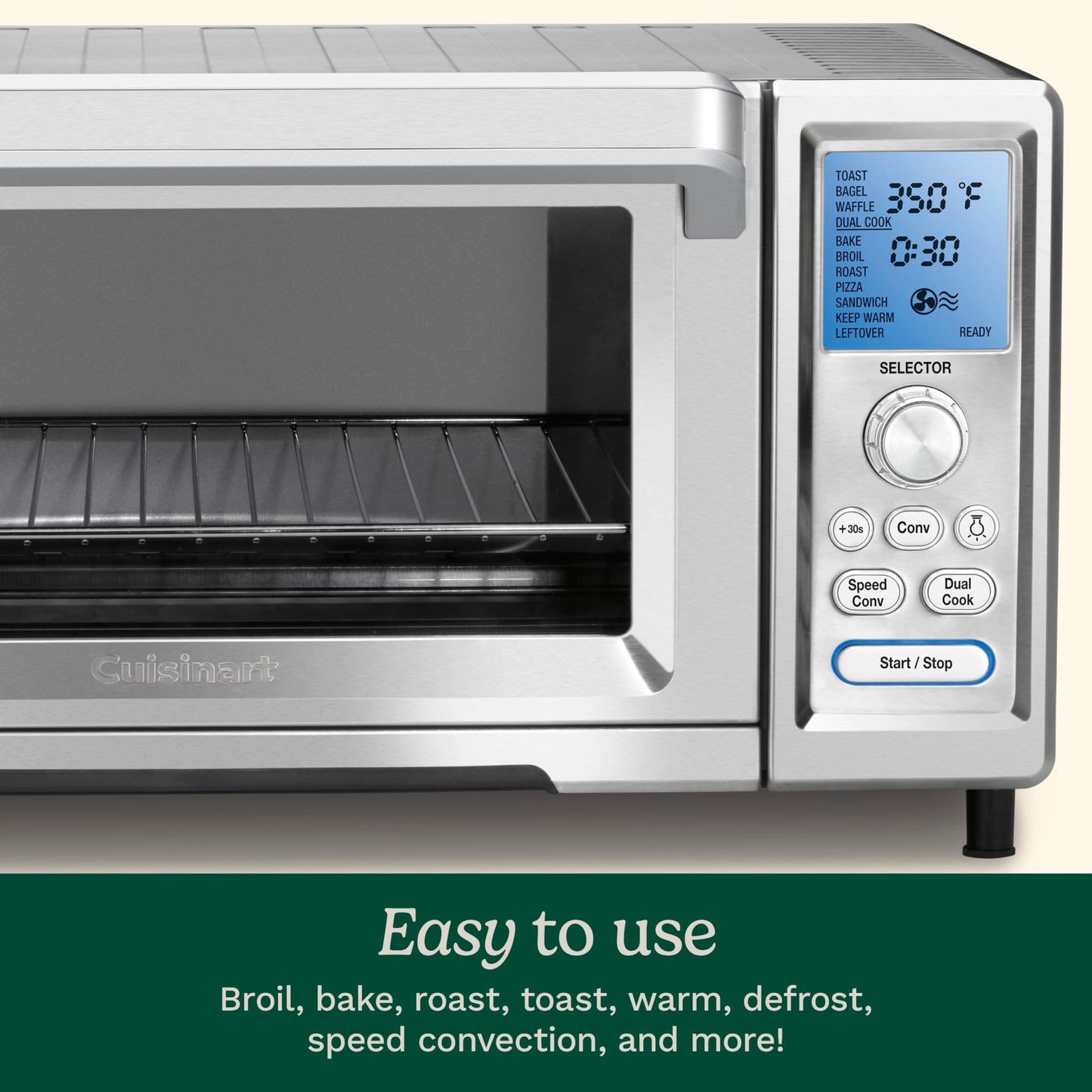 Cuisinart Chef’s Convection Toaster Oven, 1800-Watt Electric Oven with 15 Cooking Functions, Fits 13" Pizza, 9"x13" Baking Pan, and Full-Size Chicken, Nonstick Interior, TOB-260N1NAS, Stainless Steel