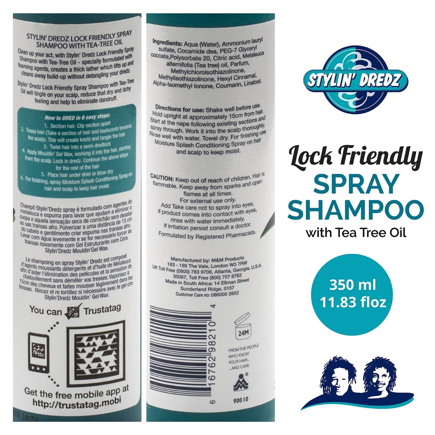 Stylin Dredz Spray Shampoo - Dreadlock Shampoo - Residue Free with Tea Tree Oil - 350 ml Pack of 4