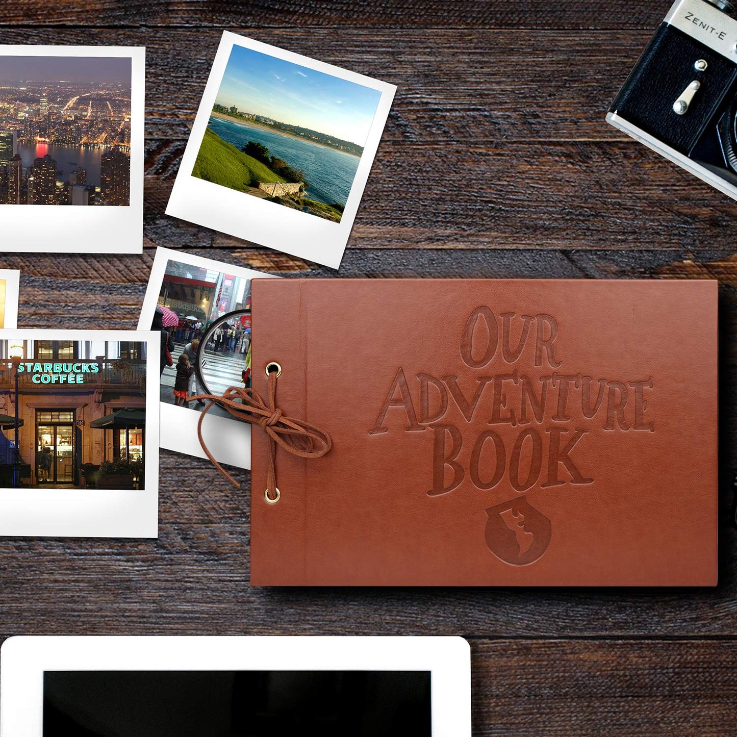 Scrapbook Albums, LUNIQI Leather Embossed Letter Cover Our Adventure Book, Hand Made DIY Collecting Photoes for Family, Party, Marry, Travel, Hold 3X5, 4X6, 5X7, 6X8, Stickers, Gift Box