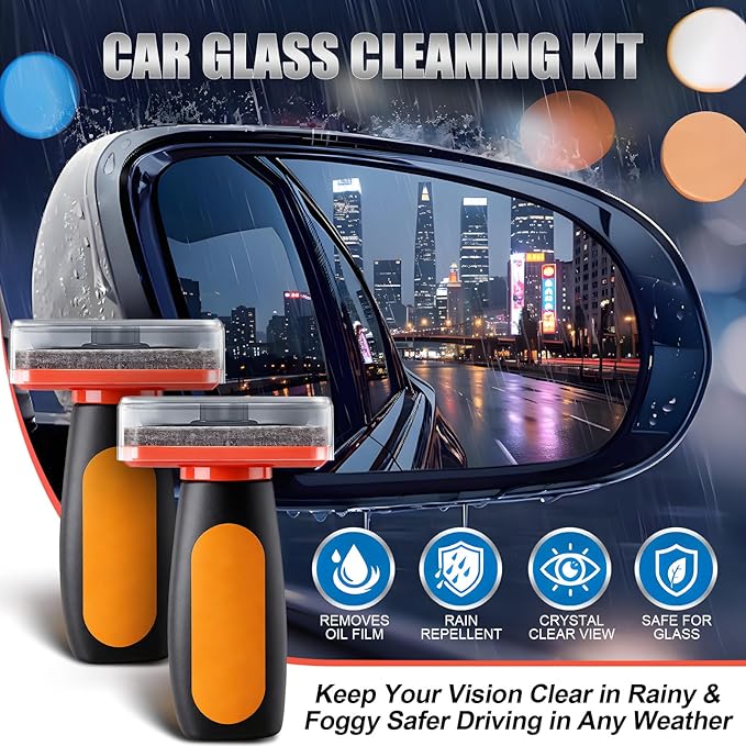 2 Pack Car Glass Cleaner Oil Film Clean Brush, 120ml Glass Oil Film Remover, 2026 New Windshield Cleaner Tool for Automotive Windshield/Window/Mirror, Improve Visibility (Clear Solution+Brush Board)