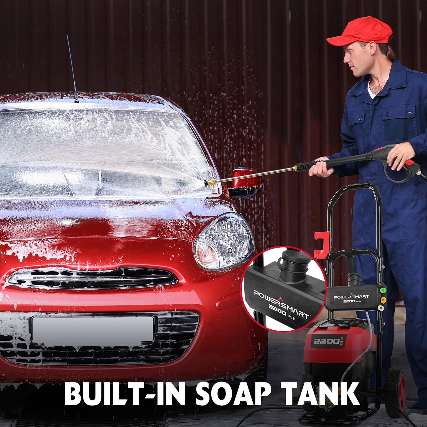 PowerSmart Electric Pressure Washer 1.2 GPM with Onboard Soap Tank, Metal Spray Wand, 5 Nozzle Set for Cars, Patio, Decks, and Fences (DB1001)