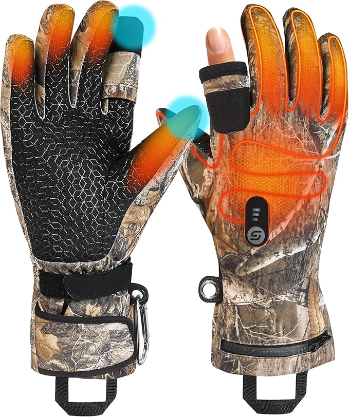 JS LifeStyle Heated Gloves for Men Women Hunting Work Rechargeable 3000mAh Battery with Light-off Fingerless Design Winter