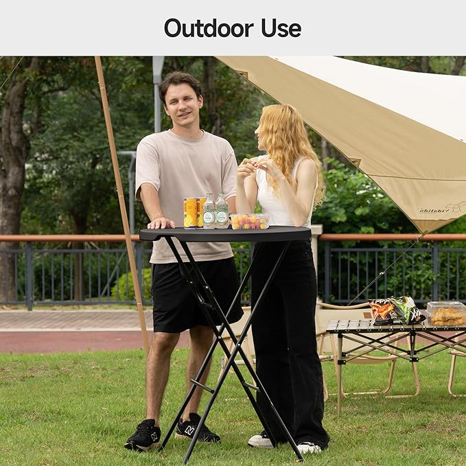 Winlice 32'' Round Folding Table, HDPE Portable Bar Height Table with Removable Legs for Indoor Outdoor Wedding Event, Gathering, Parties, Commercial Events, Black