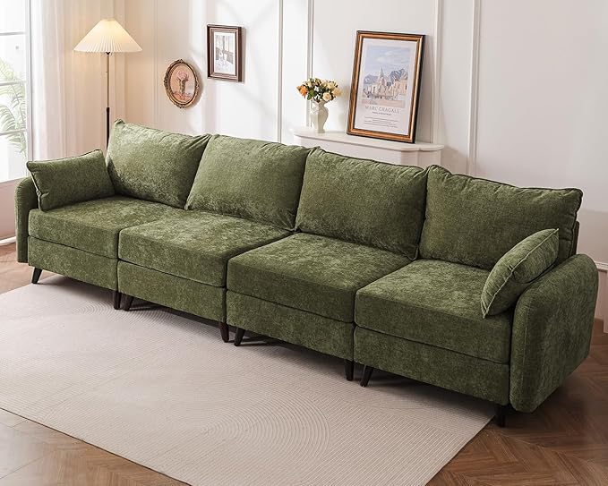 Rexulqo 135'' Modular Sectional Sofa with All Seats Storage,Oversized 4-Seater Comfy Cloud Couches with Deep Seat,Big Couch for Living Room,Bedroom,Velet,Green
