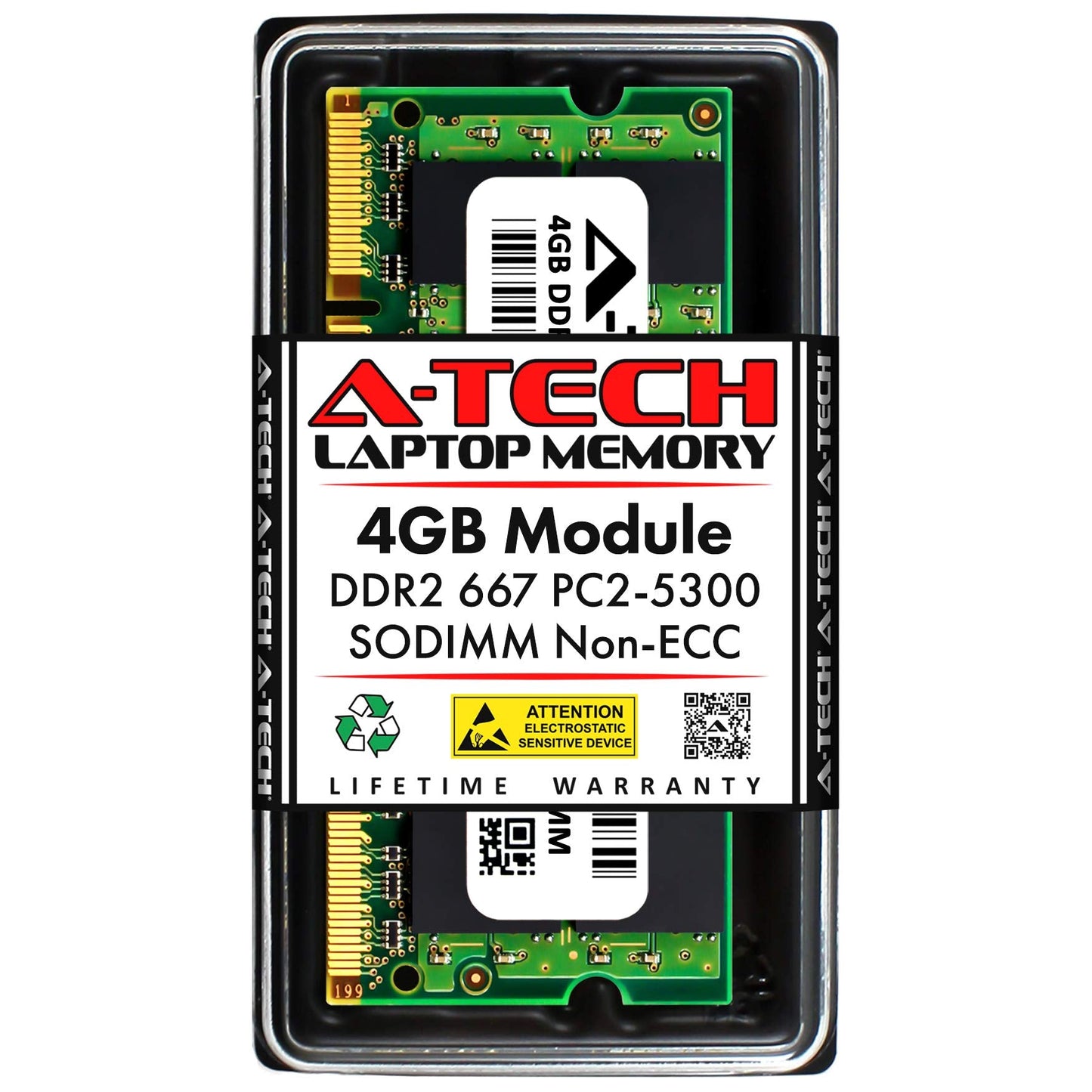 A-Tech 4Gb Ddr2 667Mhz Sodimm Pc2-5300 1.8V Cl5 200-Pin Non-Ecc Unbuffered Laptop Ram Memory Upgrade Module