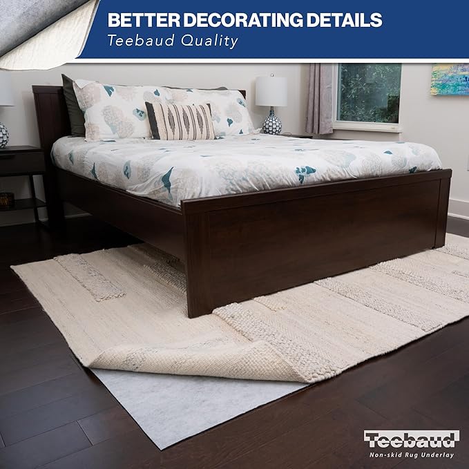 4' x 6' Non-Slip Rug Pad, Reversible Gripper, Non Skid Pads for Hardwood, Vinyl, Tile, Laminate Floors, Keep Area Rugs Secure, Natural Materials Safe for Indoor Flooring, ¼” Thick