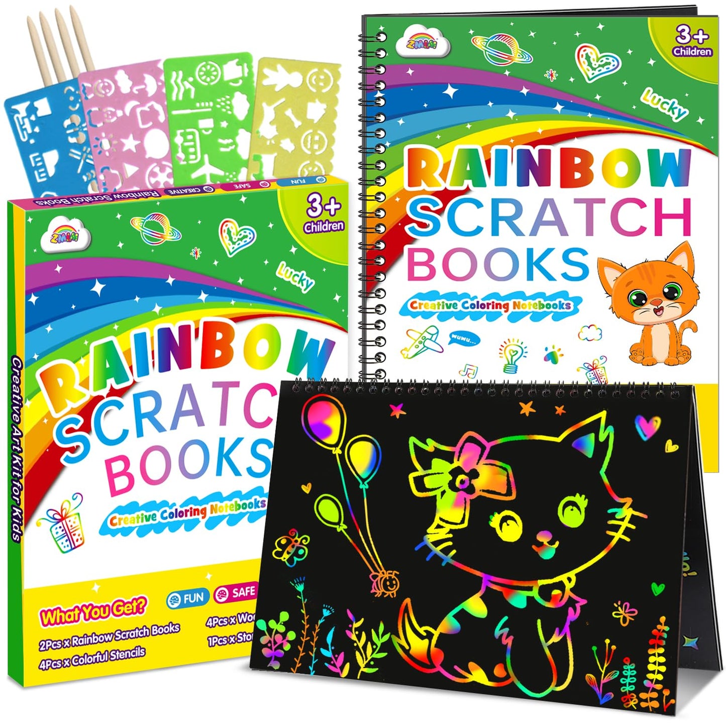ZMLM Scratch Paper Art Craft: 2 Pack Rainbow Scratch Set for 3 4 5 6 7 8 9 10 Years Old Girls Boys Students Drawing Coloring Black Magic Art Supplies Kits Gifts School Birthday Party Toys(Classic)