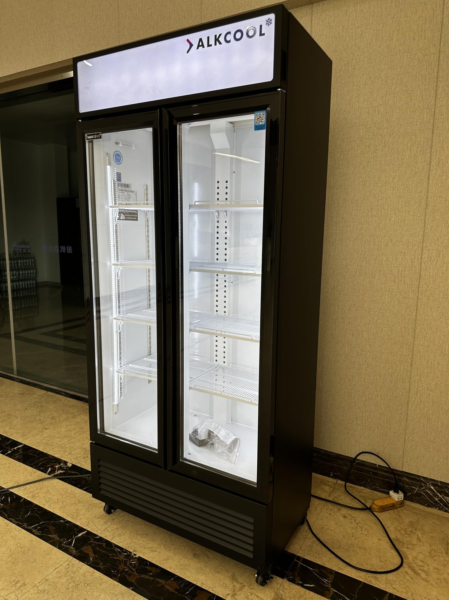 NAFCOOL Commercial Beverage Refrigerator Display Fridge, Two Glass Door Upright Drink Cooler with LED Light Adjustable Shelves,ETL Sanitation,18.5 Cu Ft,35.6" Wide(Hinge Door
