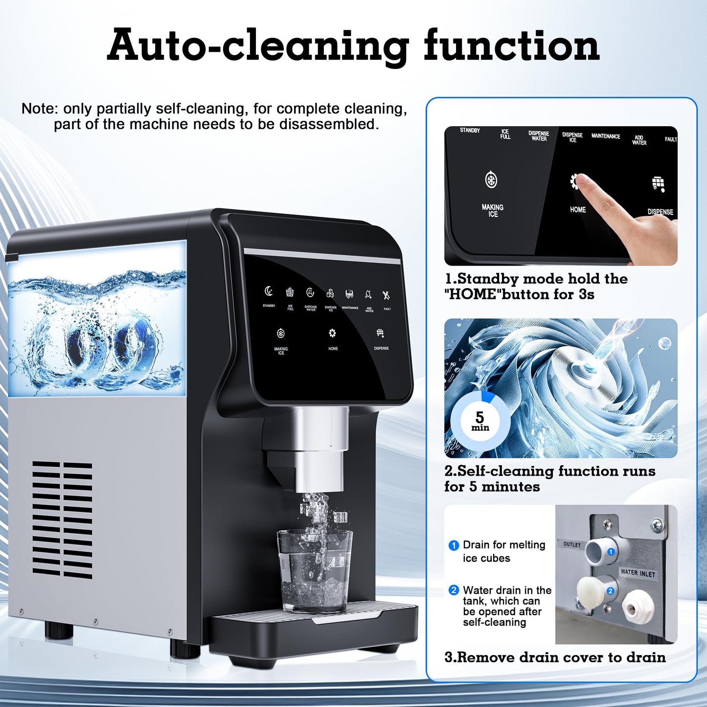 2-in-1 Nugget Ice Maker 66Lbs/24H Soft Chewable Ice, Built-in 6lbs Ice Storage,One-Button Operation Stainless Steels Nugget Ice Machine, Self-Cleaning Function for Office,Party, Home,RV