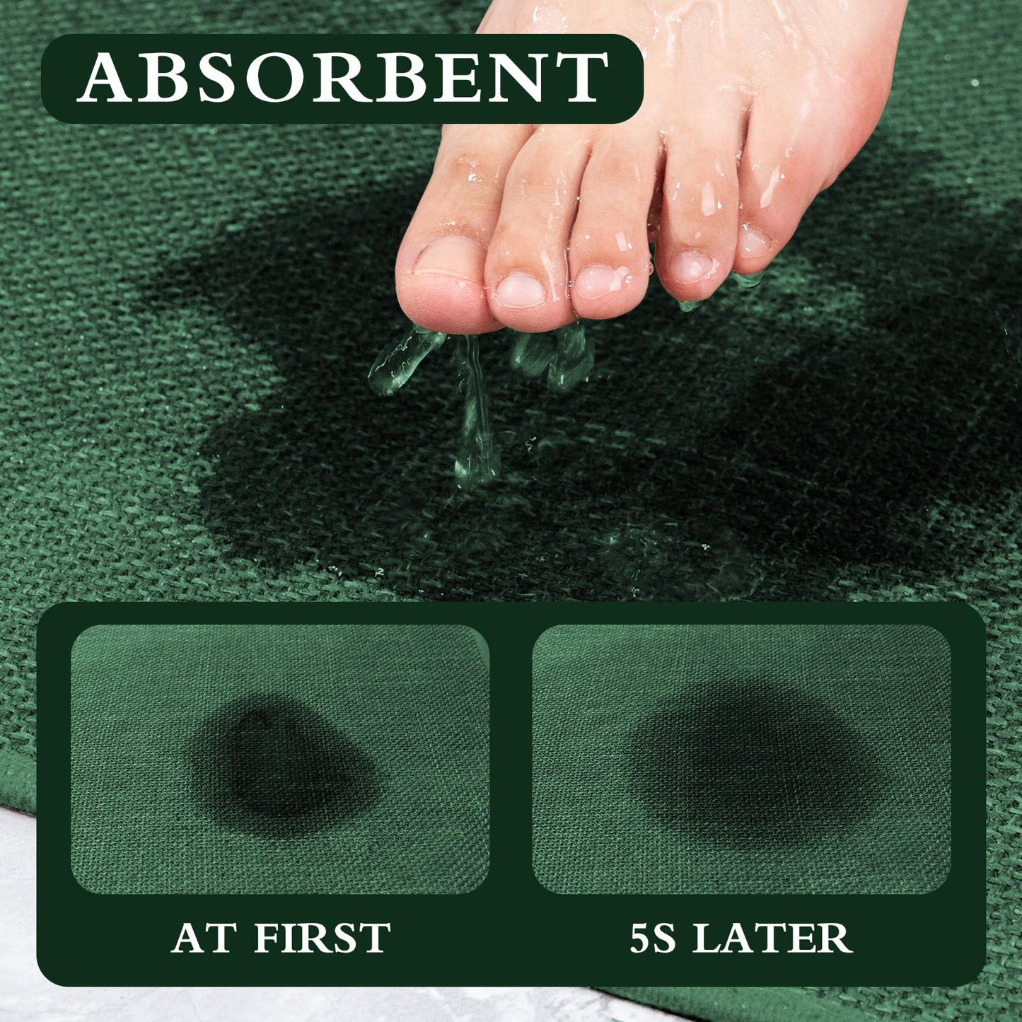 YIHOUSE Green Bathroom Rugs Set 5 Piece, Absorbent Bath Mat for Bathroom Non Slip Washable, Bathroom Mat Quick Dry, Thin Bath Rug Set for Toilet and Floor