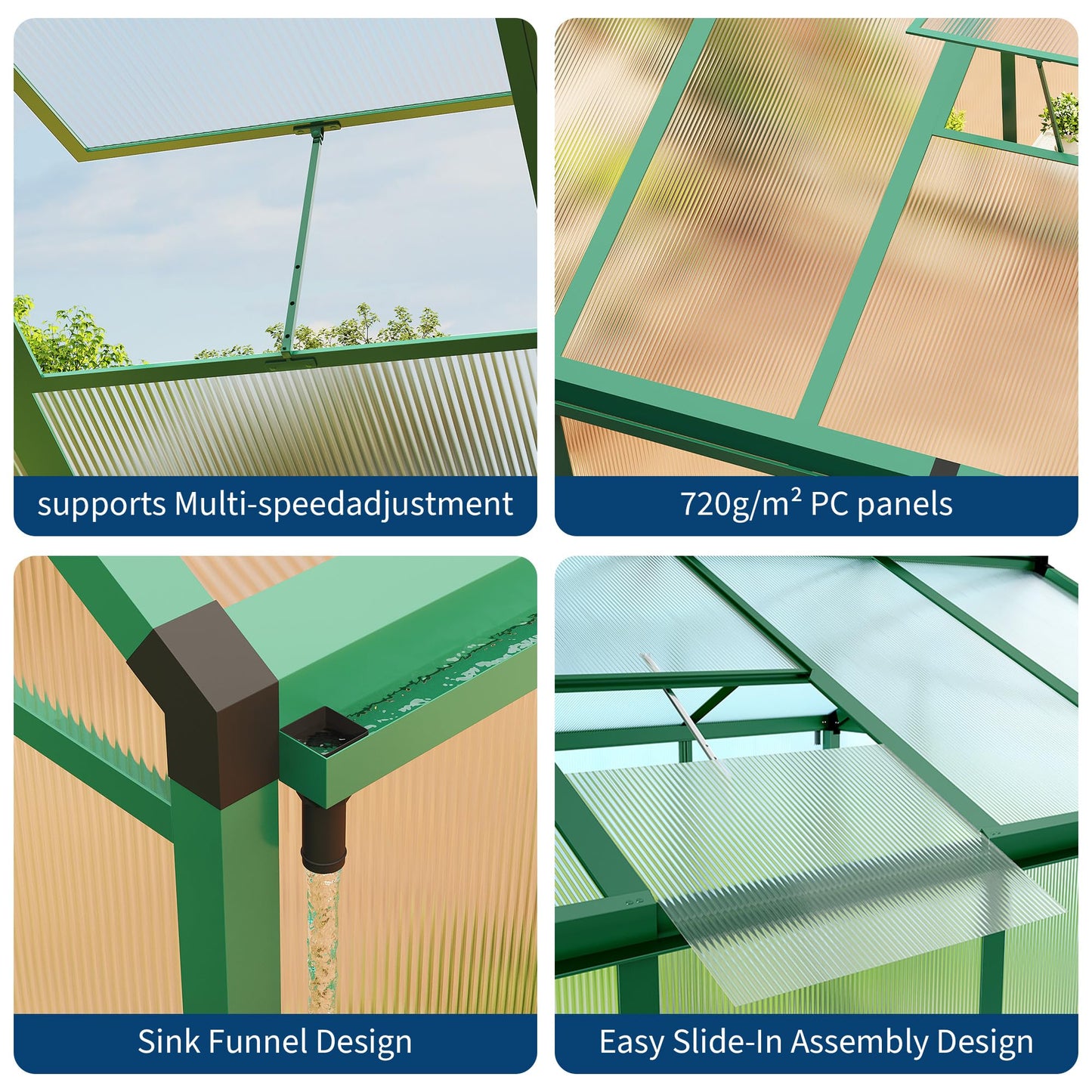 6x10 FT Greenhouse, Easy Assembly Aluminum Polycarbonate Greenhouses for Outdoors with Roof Vent, Large Aluminum Walk-in Greenhouse for Sunroom Patio, Backyard, Garden, Sliding Lockable Door, Green