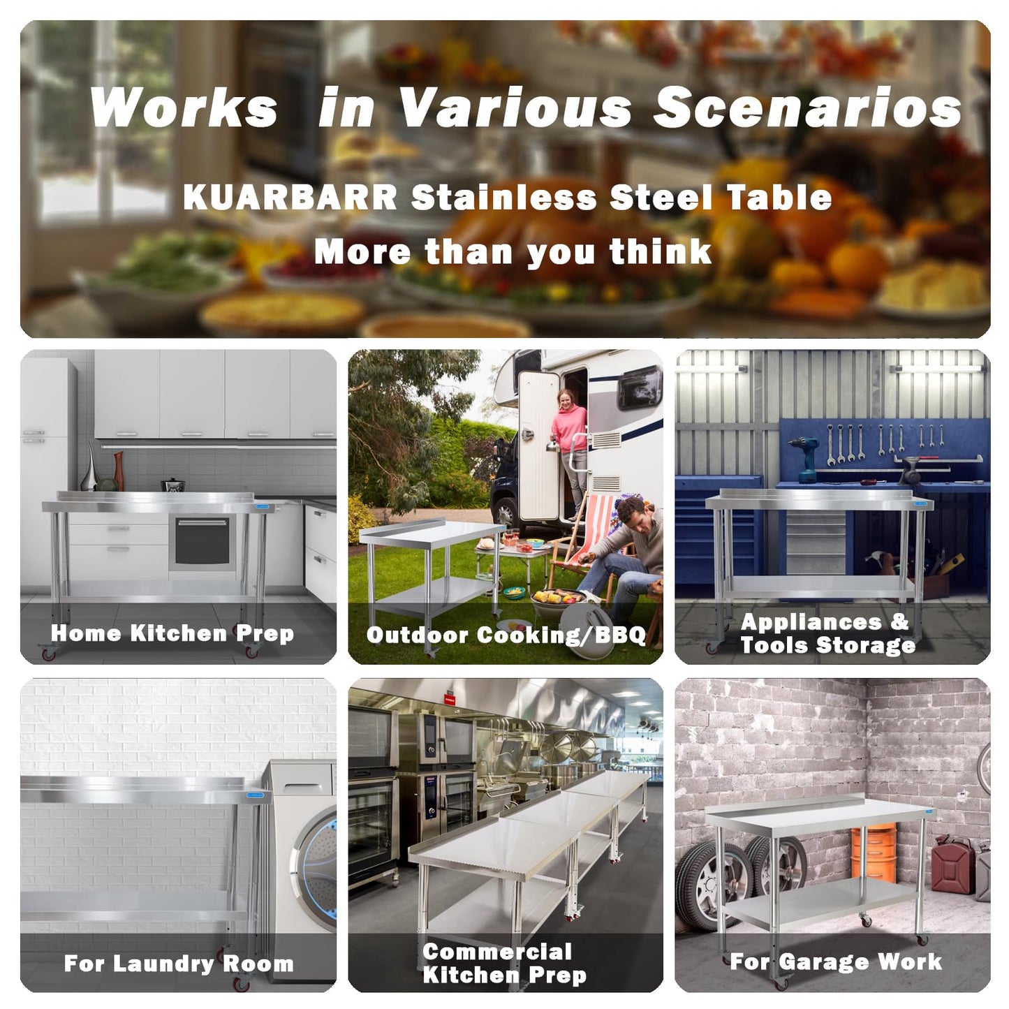 KUARBARR Stainless Steel Table for Prep & Work with Undershelf 24 x 30 Inches NSF Metal Commercial Kitchen Prep Table with Adjustable Under Shelf Worktable for Restaurant Home Outdoor