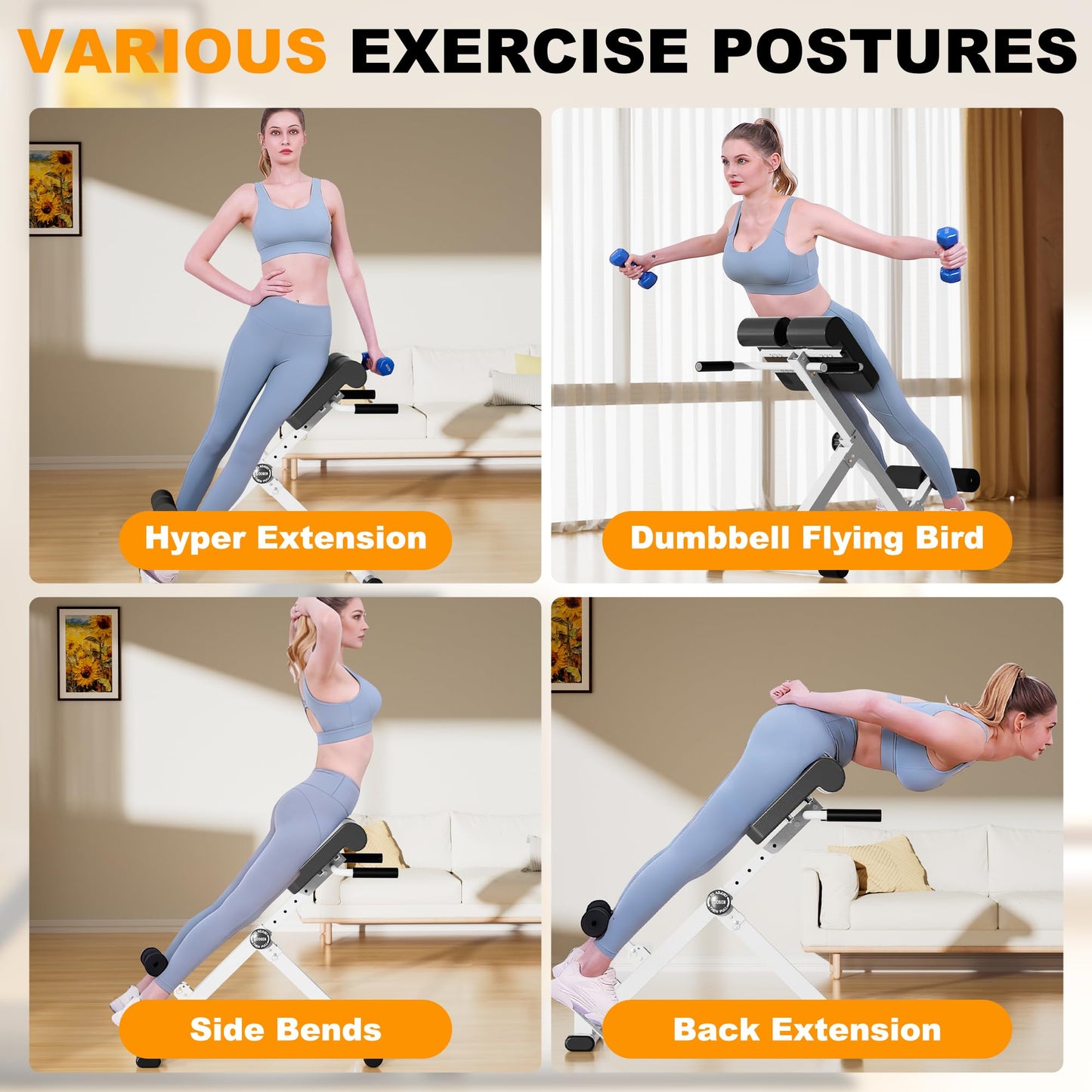 SIRHOME Adjustable Roman Chair with 330 lb Capacity, Foldable Incline Hyperextension Bench, Multi-Function Home Gym Back Extension Machine for Glutes, Hamstrings & Lower Back Strength Training