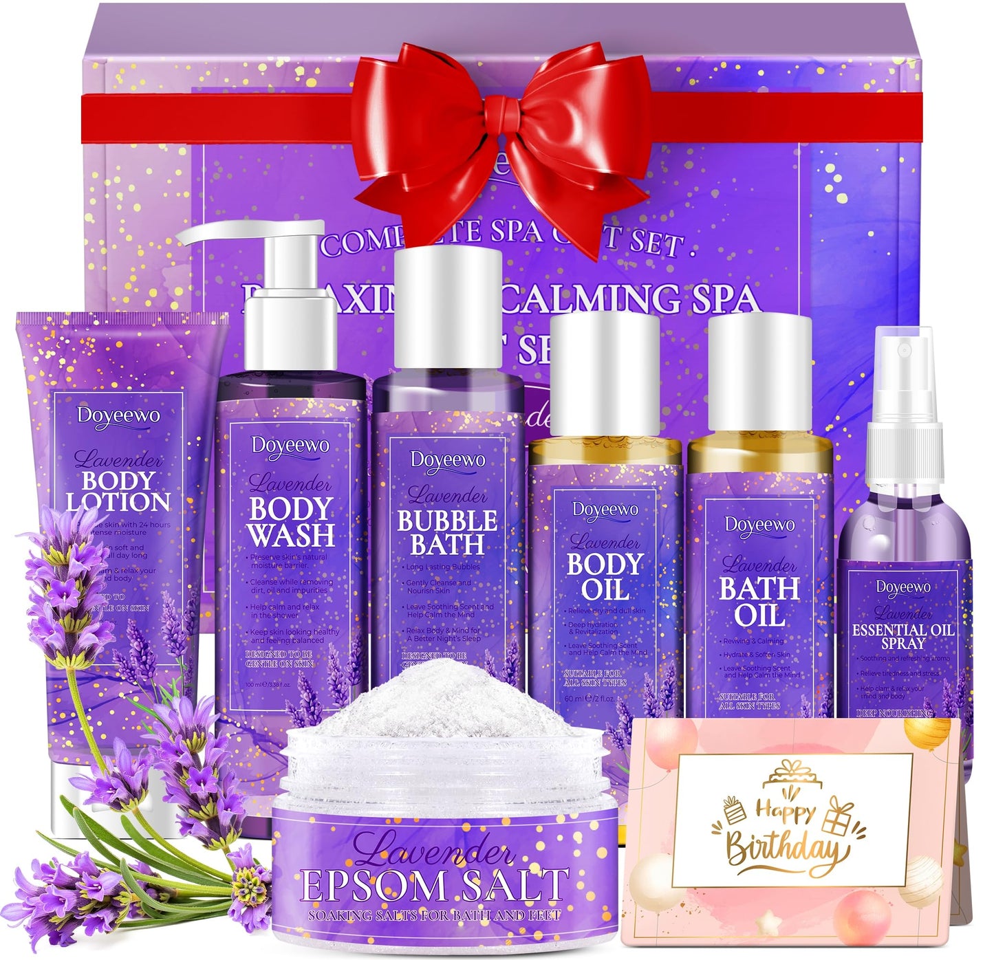 Spa Gifts for Women,Stress Relief Relax Lavender Bath Set,Christmas Stocking Stuffers Gifts for Women Mom Wife Sister Teen Best Friend,Self Care Birthday Valentines Secret Santa Bridesmaid Shower Gift