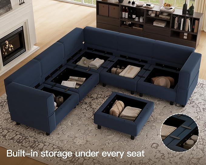 Belffin Modular Sectional Sofa with Storage Seats Velvet L Shaped Corner Couch Convertible Sectional Sofa with Chaise (Blue, L Shape-1)…