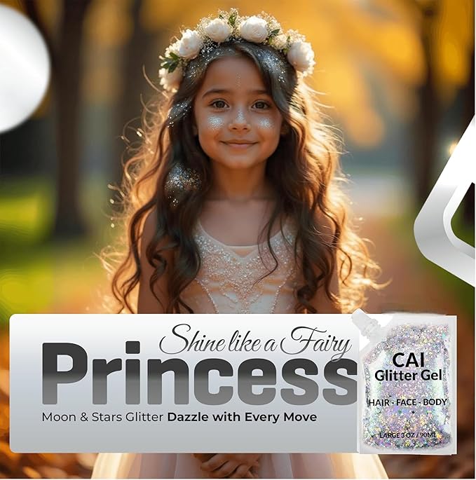 Face, Body & Hair Glitter Gel – Halloween Glitter for Kids and Women – 3 Oz Cosmetic-Grade Gel w/Moon & Stars for Festivals & Halloween Party, Easy Apply & Wash Off - Silver/Pink 2Pack