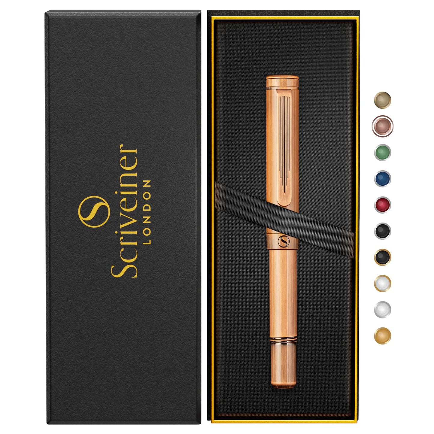 Scriveiner EDC Luxury Rollerball Pen, Stunning Heavy Pocket Pen, Hand Brushed Copper Finish, Cool Writing Pen, Best Pen Gift for Men, Women, German Schmidt Refill, Nice Fancy Office Designer Pen Set