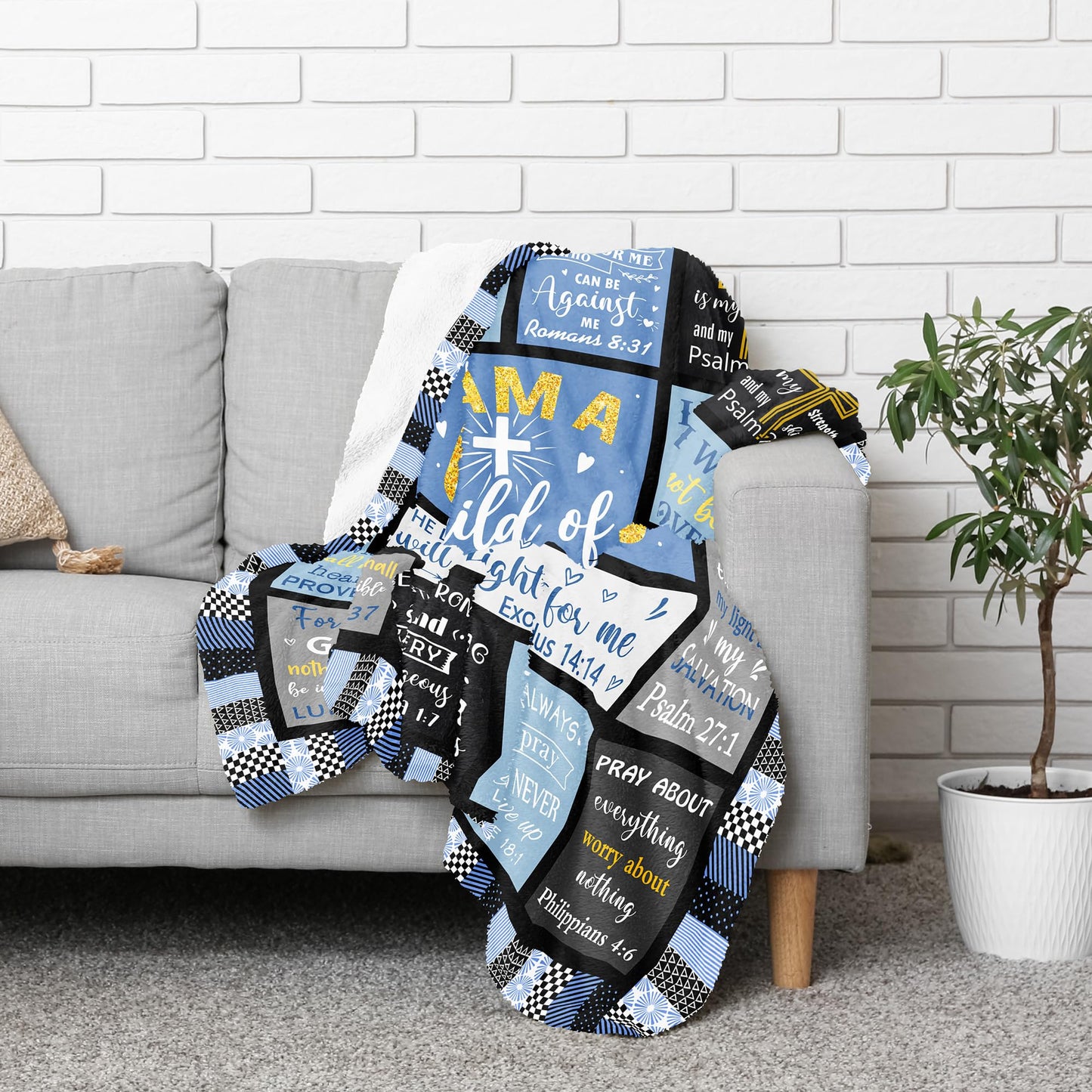 CUJUYO Christian Gifts for Men, Dad, Son, Brother, Him Blanket 60"x50" - Inspirational Religious Graduation/Birthday Gifts - Baptism Confirmation Gifts for Boys - Catholic Spiritual Gifts for Men