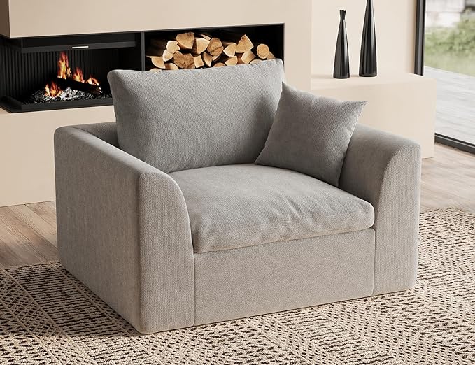ohllob 48.6" Single Sofa, Small Boneless Couches for Living Room, Cloud Couch for Bedroom, Office, Light Grey