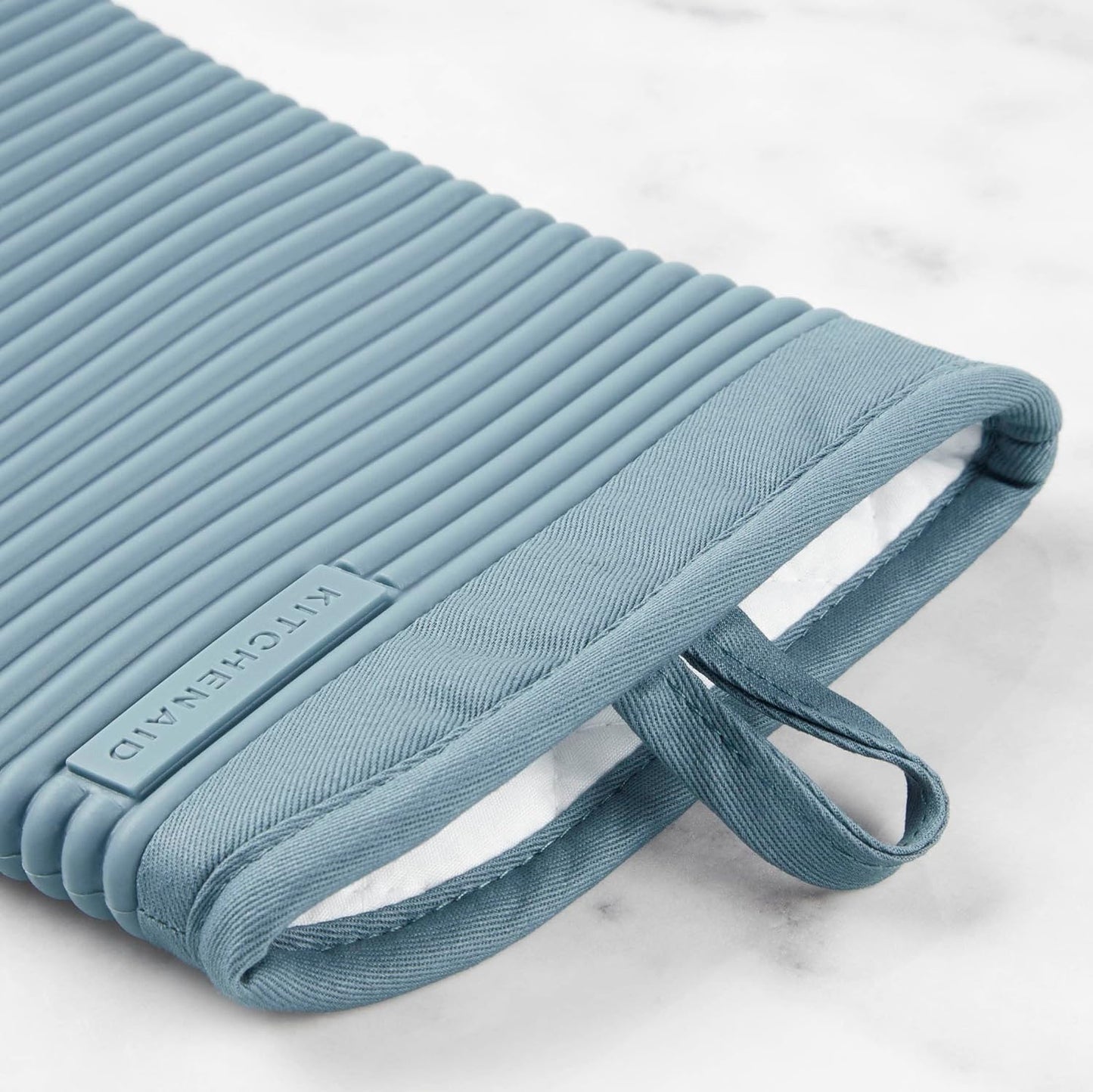 KITCHENAID Ribbed Soft Silicone Oven Mitt 2-Pack Set, 7.5"x13", Fog Blue