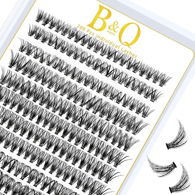 B&Q Lash Clusters 280PCS Natural Eyelash Clusters 30D D 12mm Individual Lash Wispy Eyelash Extension with Soft Thin Band Classic Look Pestañas Postizas Comfortable DIY at Home(30D-D-12mm)