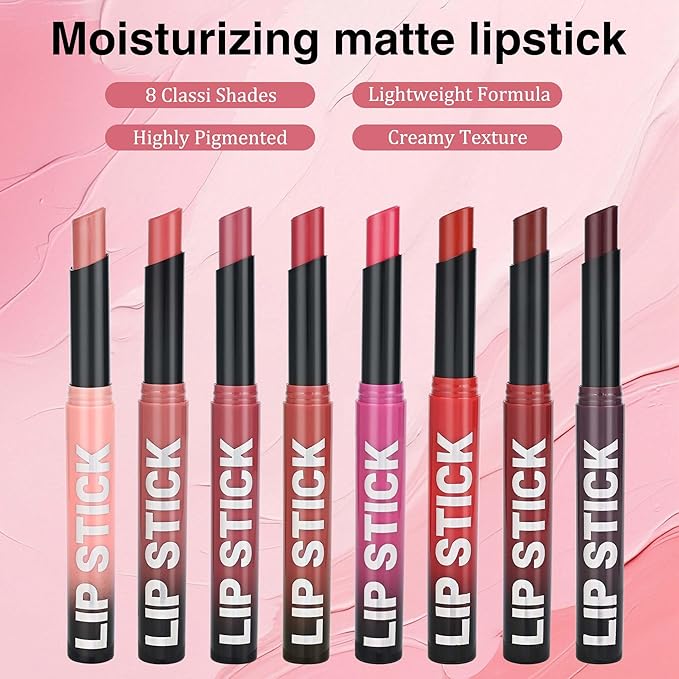Pink Nude Matte Lipstick，Creamy Silky Matte+Lipsticks，Hydrating Balm-in-Lipstick，Velvety Finish for Women Daily Lip Makeup，High-pigment Formula，Easy to use and color，Vegan & Cruelty-Free 01#