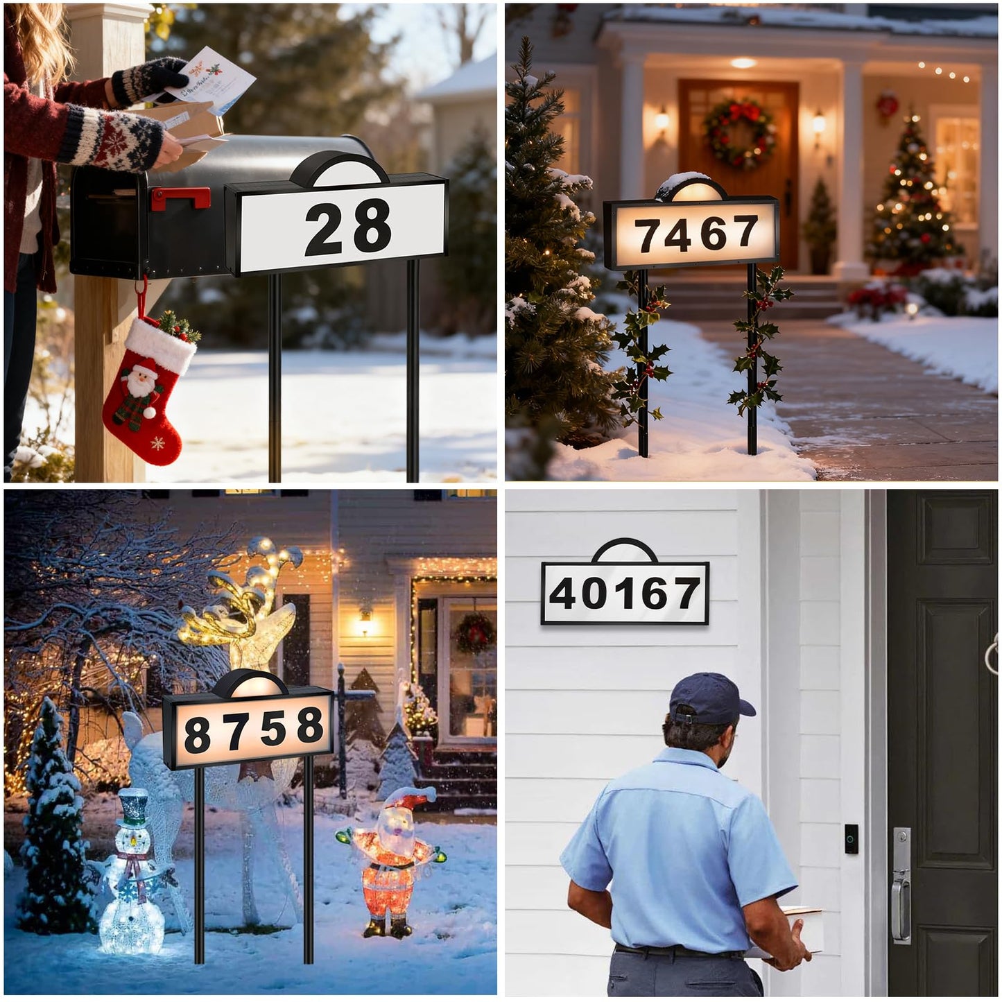 Solar House Numbers for Outside, Aqonsie Solar Powered Address Sign with Warm White & Cold White, IP65 Waterproof Solar Address Signs for Yard, LED Illuminated Plaques Wall Mounted & In Ground