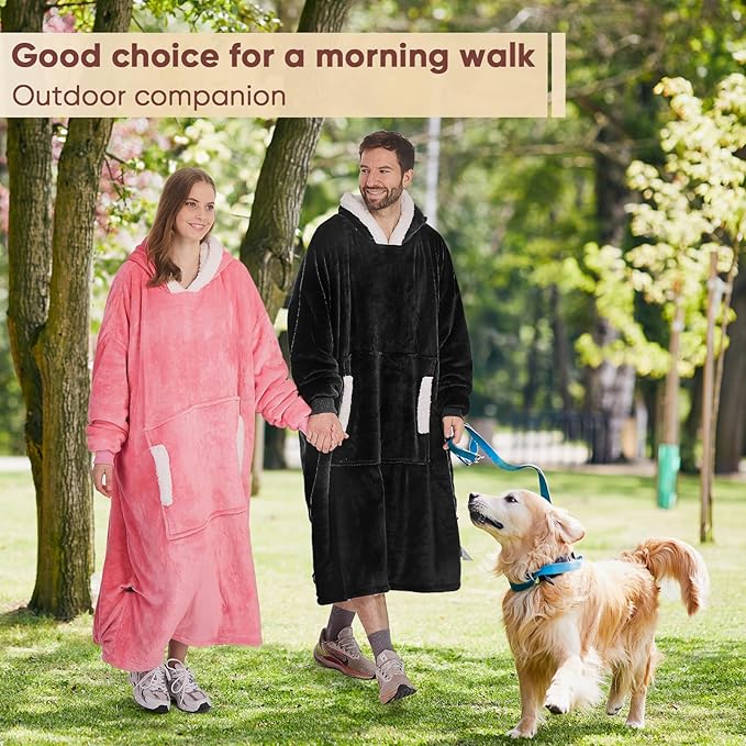 yescool Wearable Blanket Hoodie, Flannel Sherpa Fleece Blanket Sweatshirt for Adults Women Men,One Size Fits All