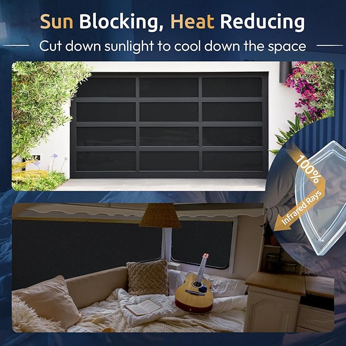 rabbitgoo Blackout Window Privacy Film with Tools Glass Bathroom Static Cling Sun Heat Blocking Light Darkening Removable Coverings for Home Bedroom Door UV Protection Sticker, 17.5 x 78.7 inches