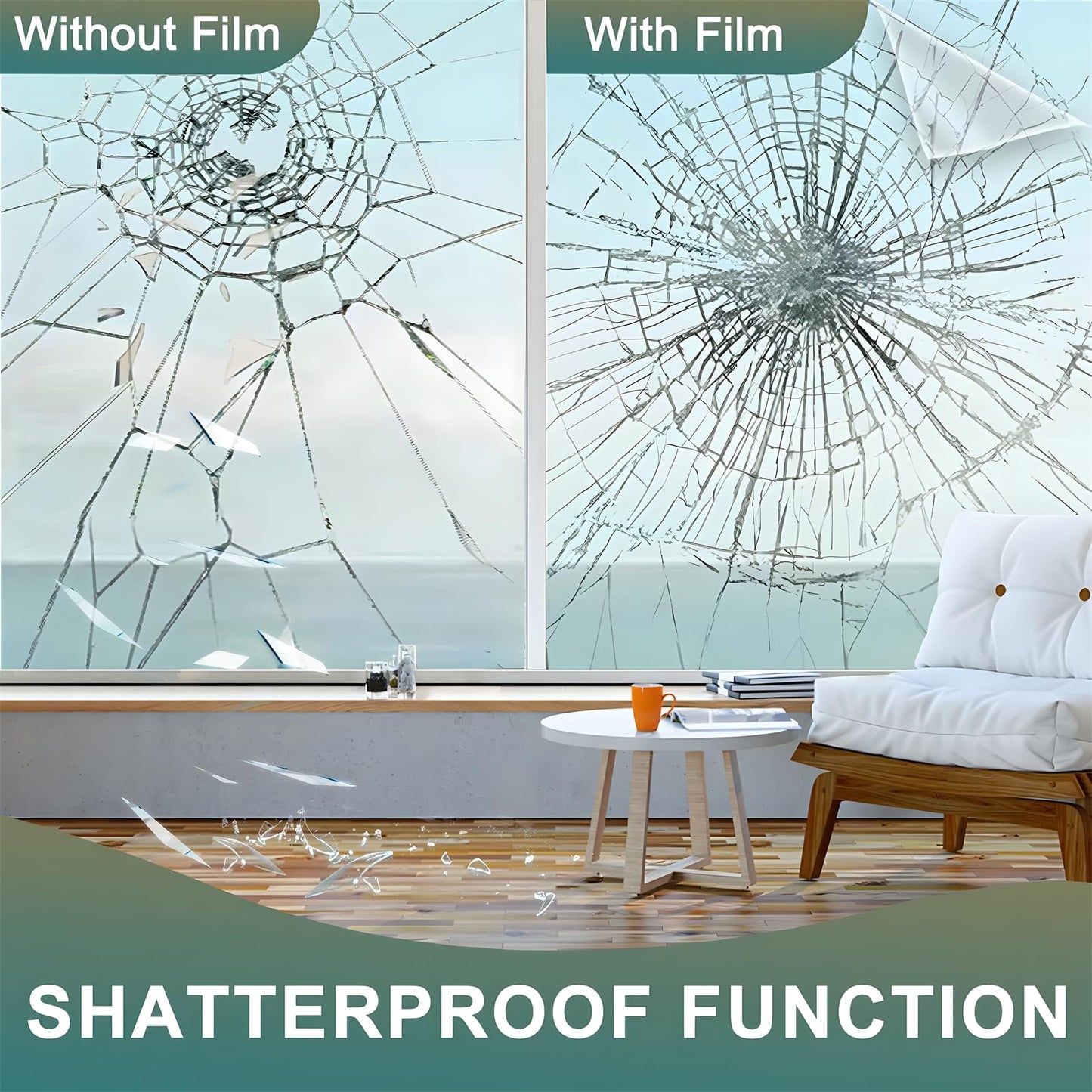 Clear Security and Safety Window Film, PET Shatterproof Film for Glass Windows, Anti Shatter Glass Protective Film Windshield Protective Film for Home and Office, 17.5in x 6.5ft