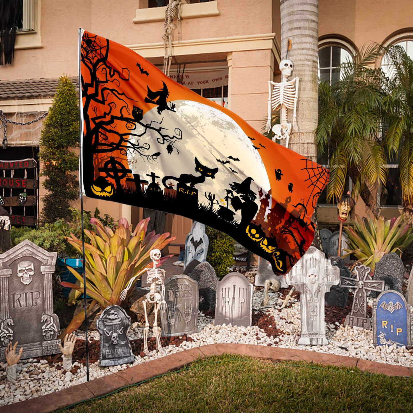 Probsin Halloween Decorations Flag 3x5 Feet Banner Double Sided Printed Party Supplies Yard Signs Home Decor Funny Hanging Poster Pumpkins Witch Cat Haunted House Orange Welcome Photo Backdrop