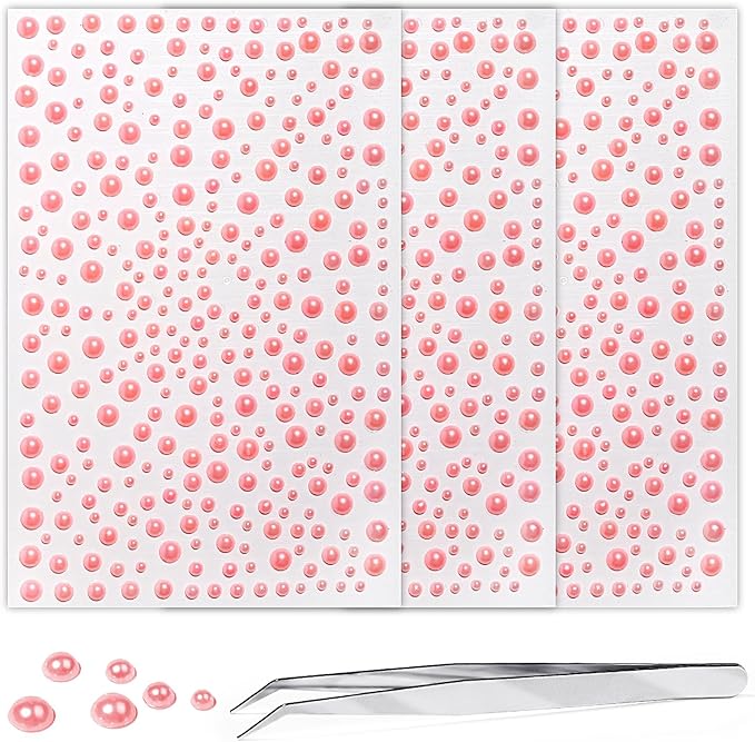 Self Adhesive Face Gems and Pearls for Makeup, Festival Jewels, Hair Gems, Rhinestone Stickers for Face, Eye, Makeup, Nail, Body, Crafts 3/4/5/6 mm 975Pcs (22.Pearl_Pink)