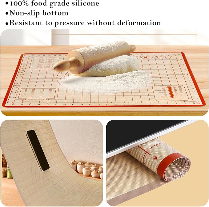 Silicone Baking Mat,28in×20in & 16in×12in Pastry Mat,Measuring Non-slip Dough mat Mats for Baking,Kneading Dough,Table Mats Red(2Pack)