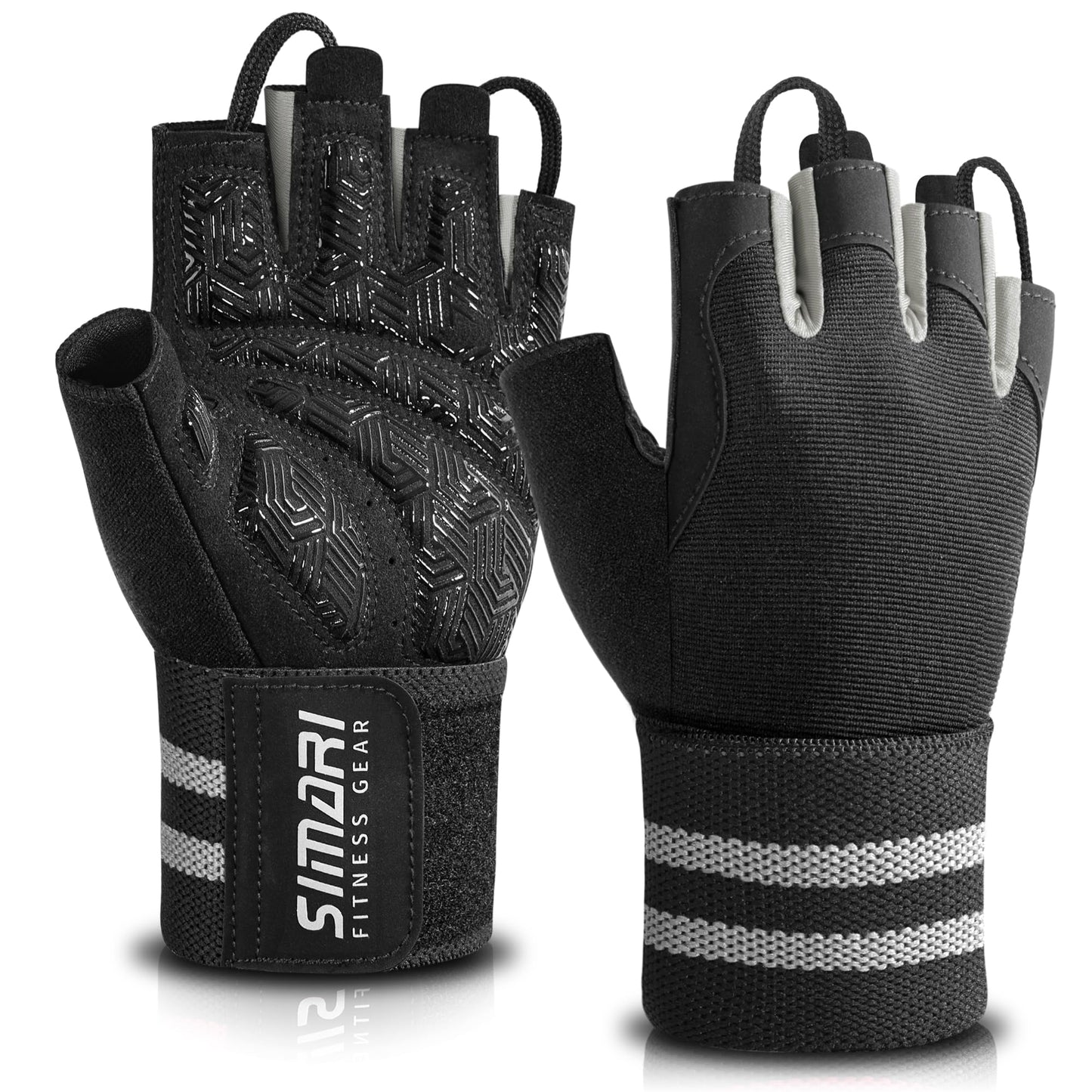 SIMARI Wrist Support Workout Gloves for Men & Women, Weight Lifting Gloves with Padded, Grip, Full Palm Protection, Gift for Gym Exercise, Cycling, Weightlifting Training, Fitness, Black Gray, Size XS
