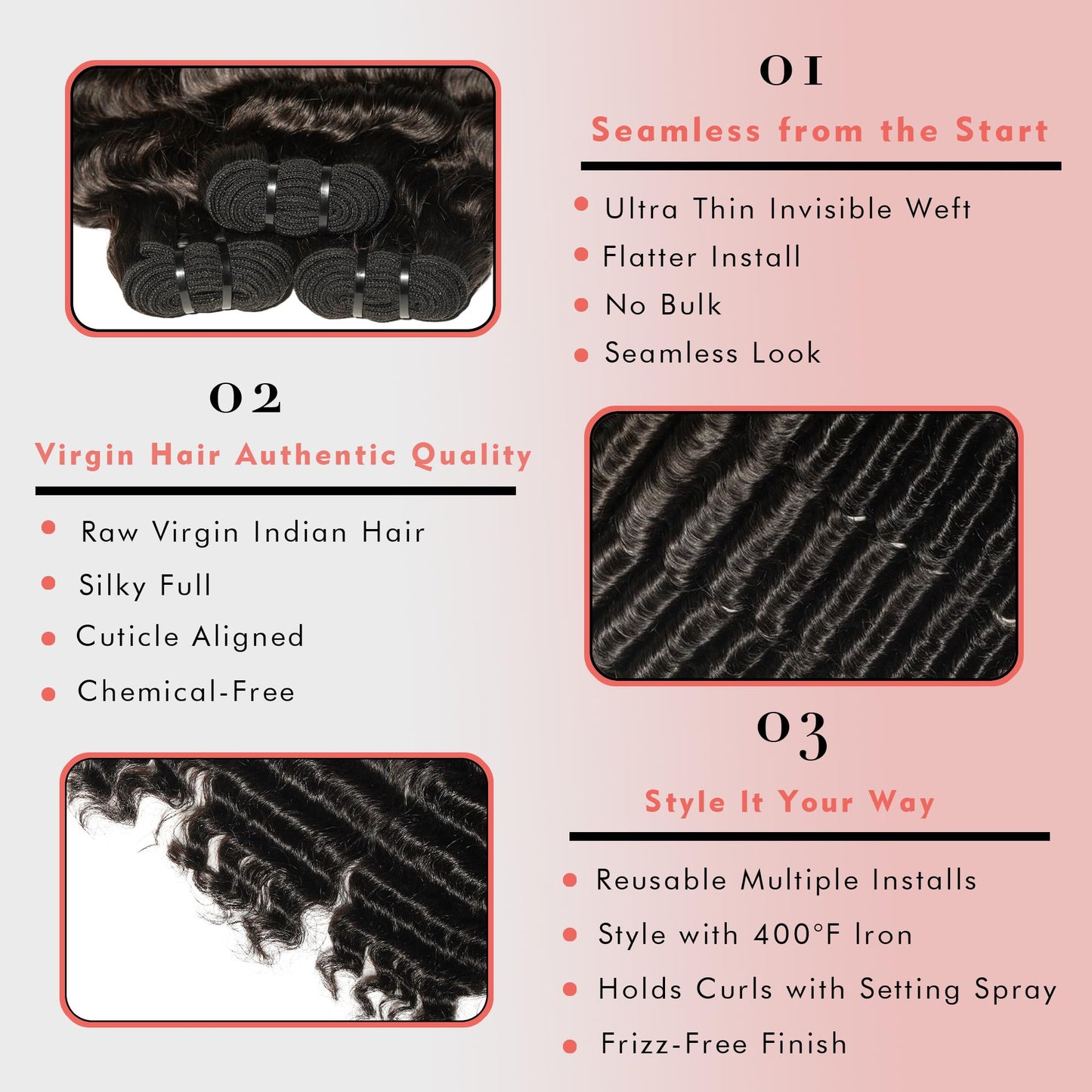 VipHonor 15A Raw Human Hair Bundles 18 20 22 Inch Deep Wave Bundles Human Hair, Indian Virgin 100% Human Hair Bundles Triple Lif
