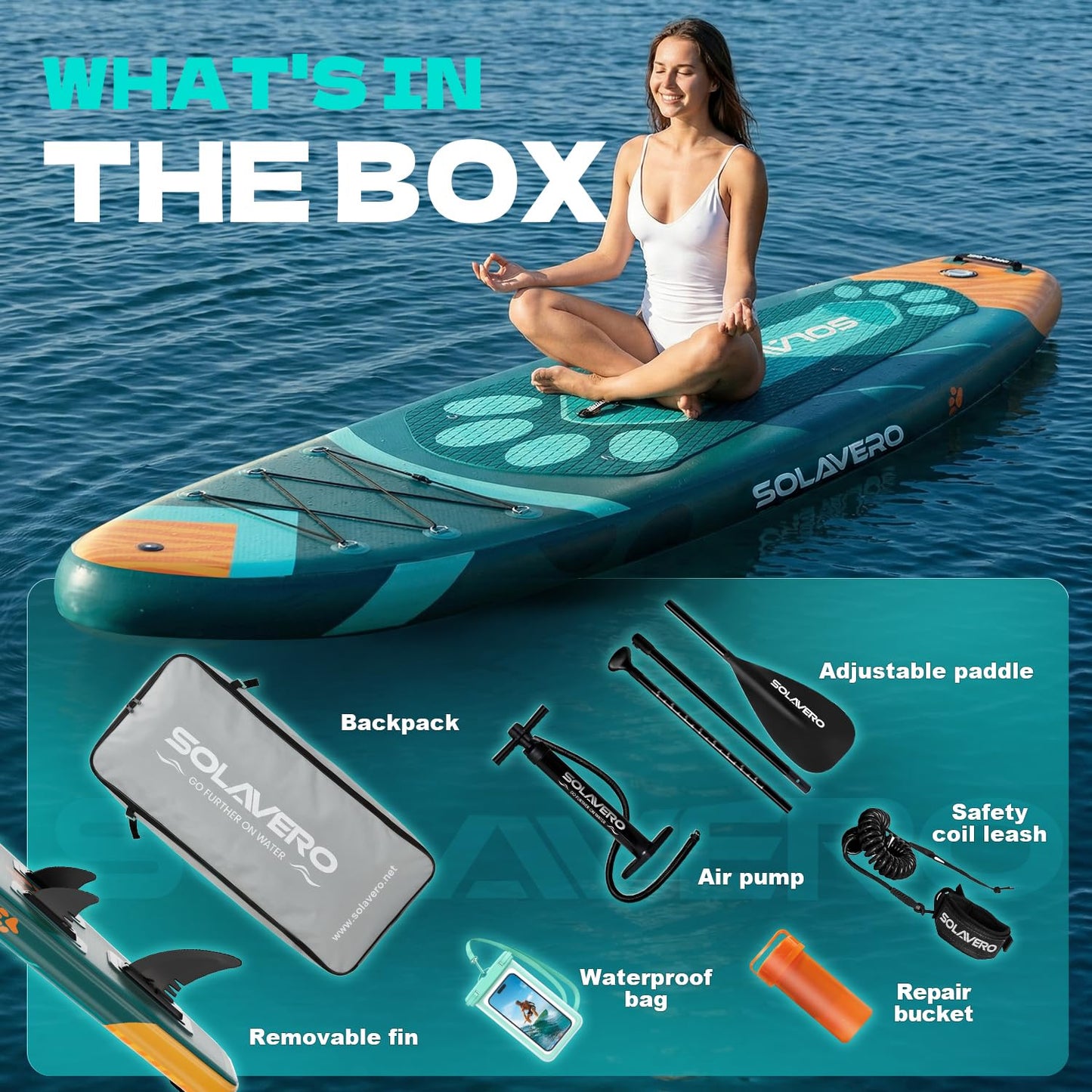 SOLAVERO 10'6" Inflatable Stand Up Paddle Board with SUP Accessories,Non-Slip EVA Deck,Blow Up Paddleboard for Adults & Youth of All Skill Levels