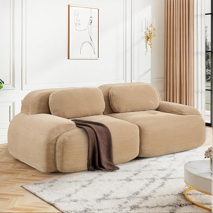 SoarFlash 81" Loveseat Sofa, Comfy Deep Seat, No Assembly, Sofa in a Box, Modern Small Couch with Plush Corduroy Fabric for Living Room, Bedroom, Apartment, Home Office, Camel