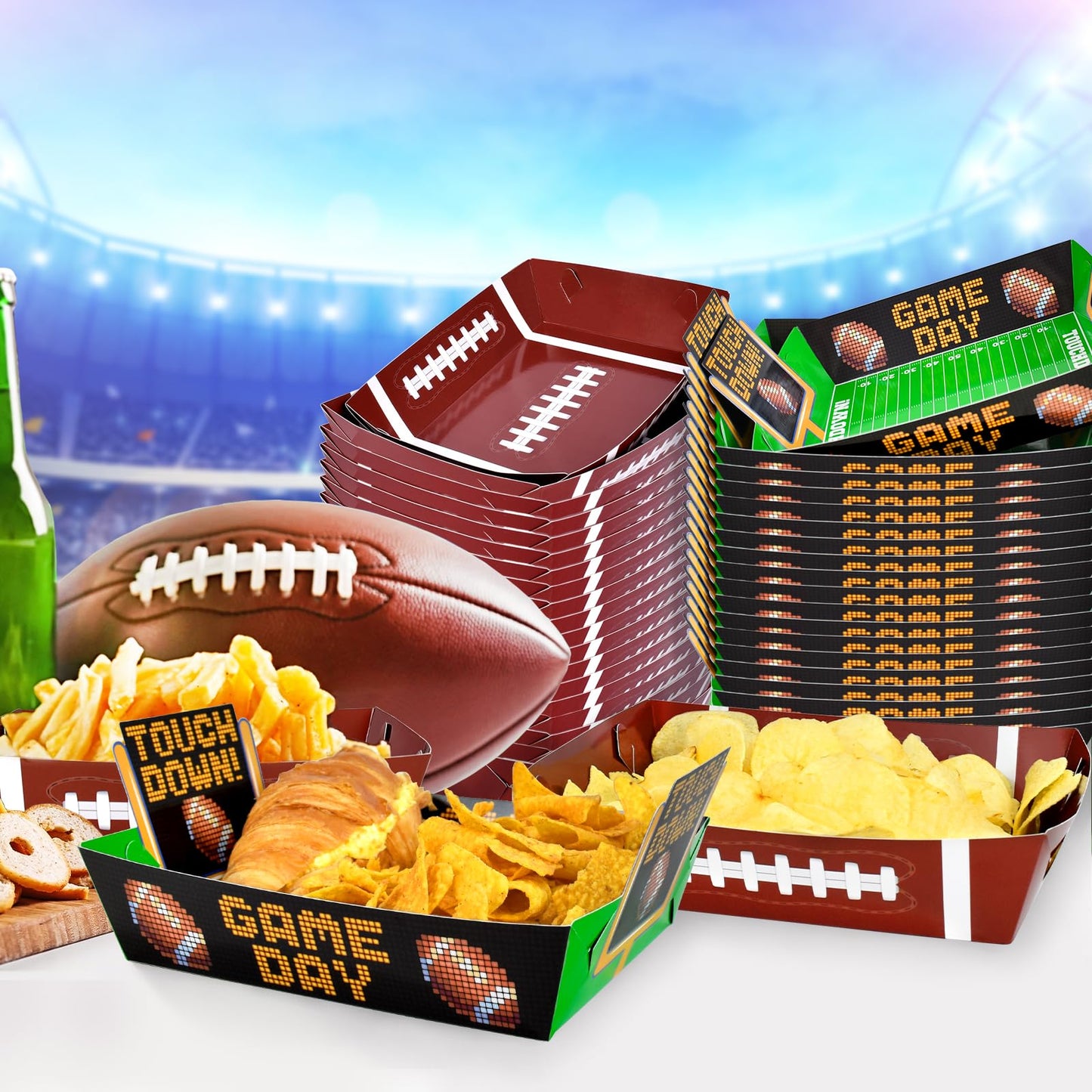 Gatherfun Football Party Supplies Kit for 36: Large Football Food Plates, Disposable Bowls,Food Trays - Ideal Football Party Decorations and Favors for Birthday and Tailgate Partie