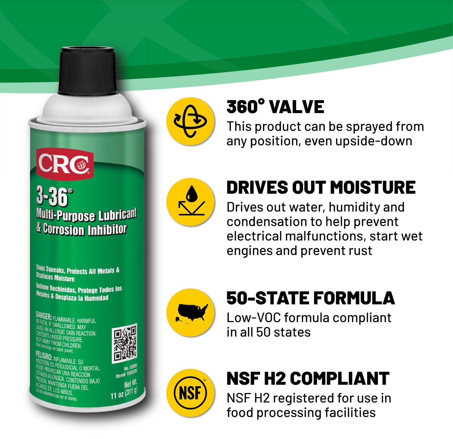 CRC 3-36 Multipurpose Lubricant & Corrosion Inhibitor 03005 – 11 Wt Oz., Corrosion Protectant Spray w/ Petroleum Base for Metal Equipment