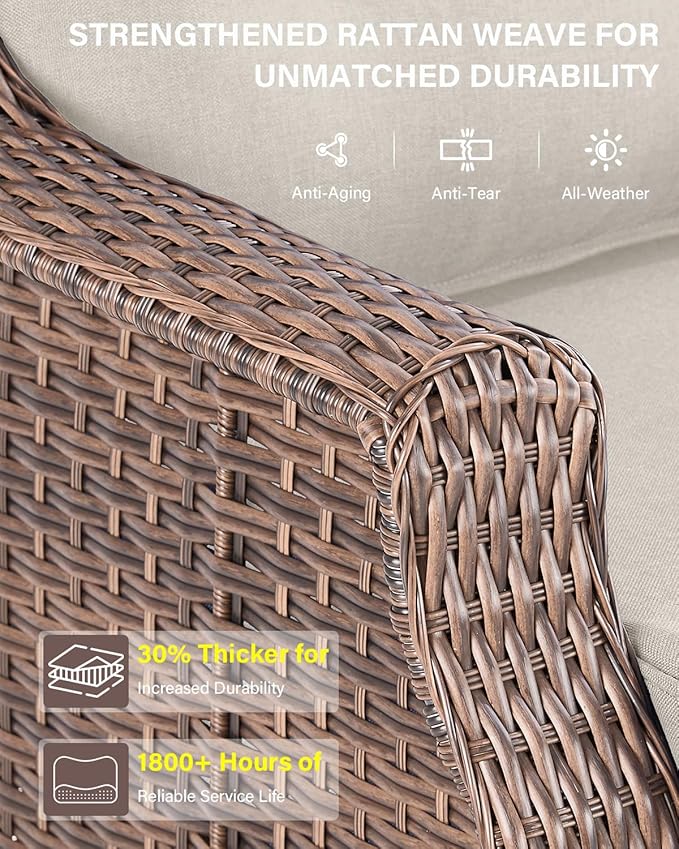 Belord Luxury 6-inch Thick Cushion Patio Furniture Set - Outdoor Swivel Rocker Glider Chairs Set of 4 with Glass Top Side Table, All-Weather Wicker Patio Conversation Set for Deck Balcony Sunroom