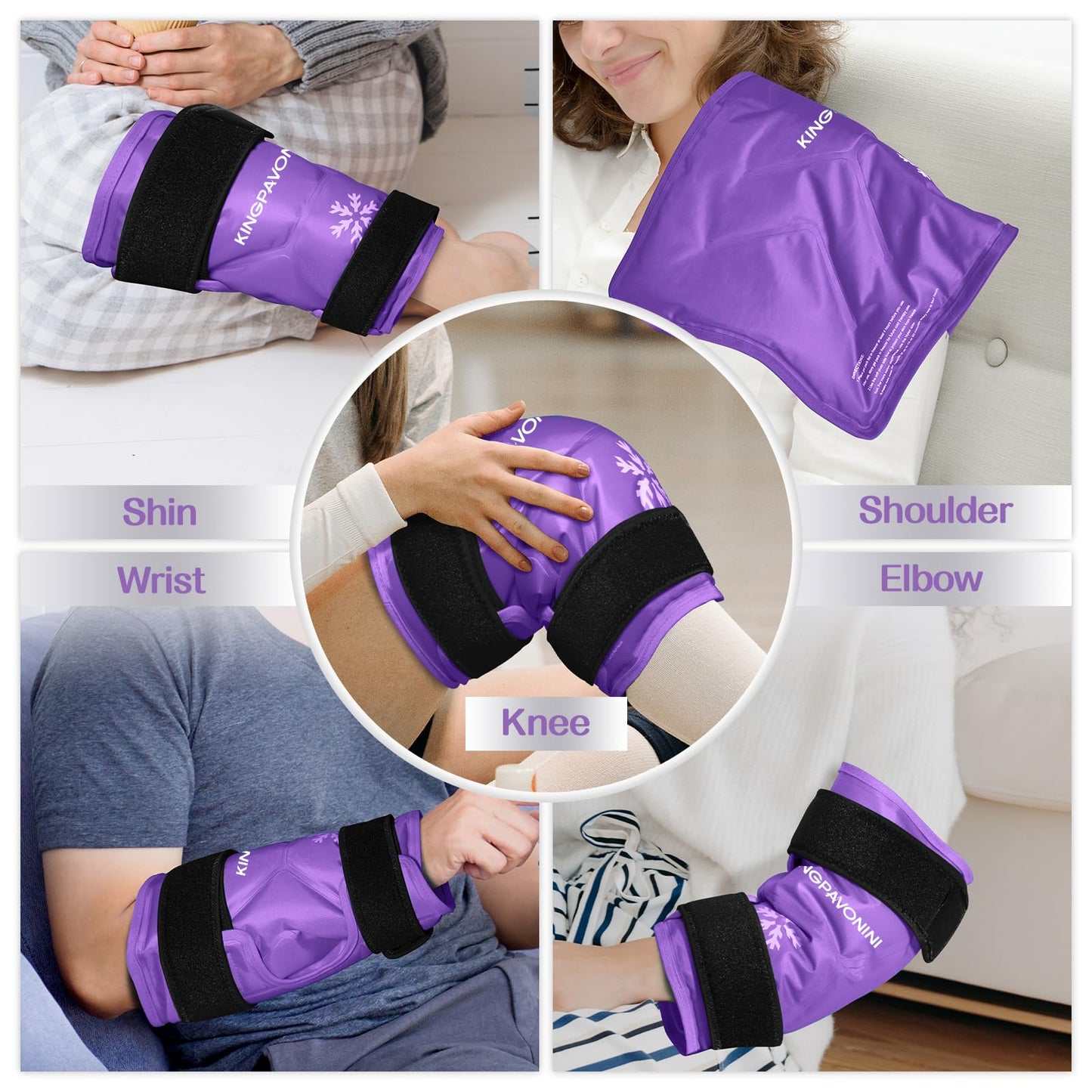 KingPavonini XXL Knee Ice Pack Wrap Around Entire Knee After Surgery, Large Reusable Gel Ice Pack for Injuries, Pain Relief, Swelling, Sports Injuries, 2 Pack (Purple)