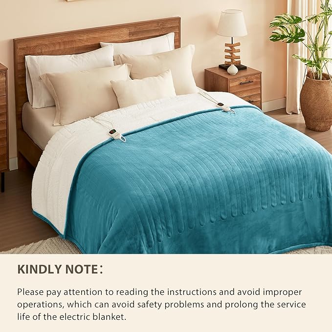 Homemate Electric Heated Blanket Full - 72"x84" Heating Bed Blankets Throw with 10 Heating Levels 8 Hours Auto Off Fast Heating Over-Heated Protection Ultra Soft Warm Flannel ETL Certified