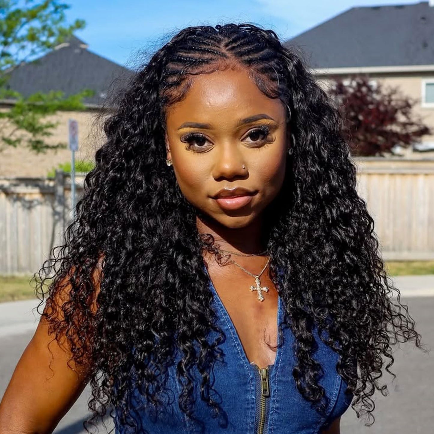 DSEKCAIN Water Wave Half Wig Human Hair 22 Inch 200 Density Half Wig Water Wave 100% Real Human Hair With Drawstring 3 In 1 Seam