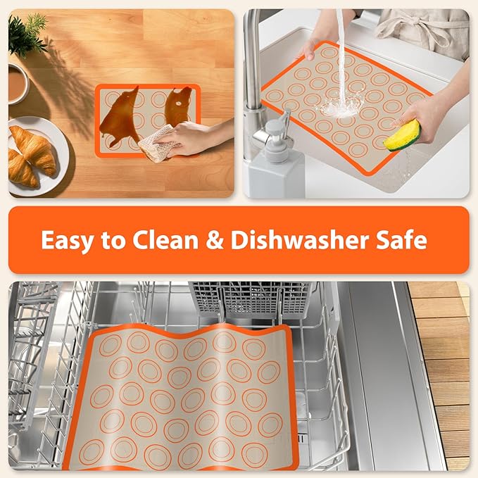 Macaron Silicone Baking Mats, 3 PCS Non Stick Macaroon Mat Silicone for Macarons, Cookie, Pastry, Orange