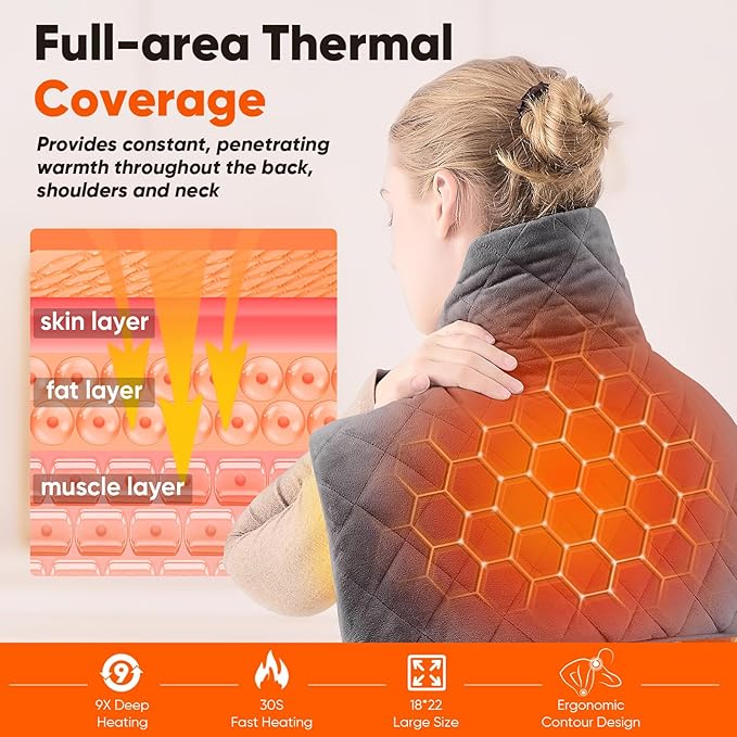 Weighted Heating Pad for Neck Shoulders and Back, Valentines Day Gifts for Her Him Husband, Birthday Gifts for Women Men Dad, Instant Electric Heated Blanket with 9 Heat Options 4 Auto-Off Timer, Grey
