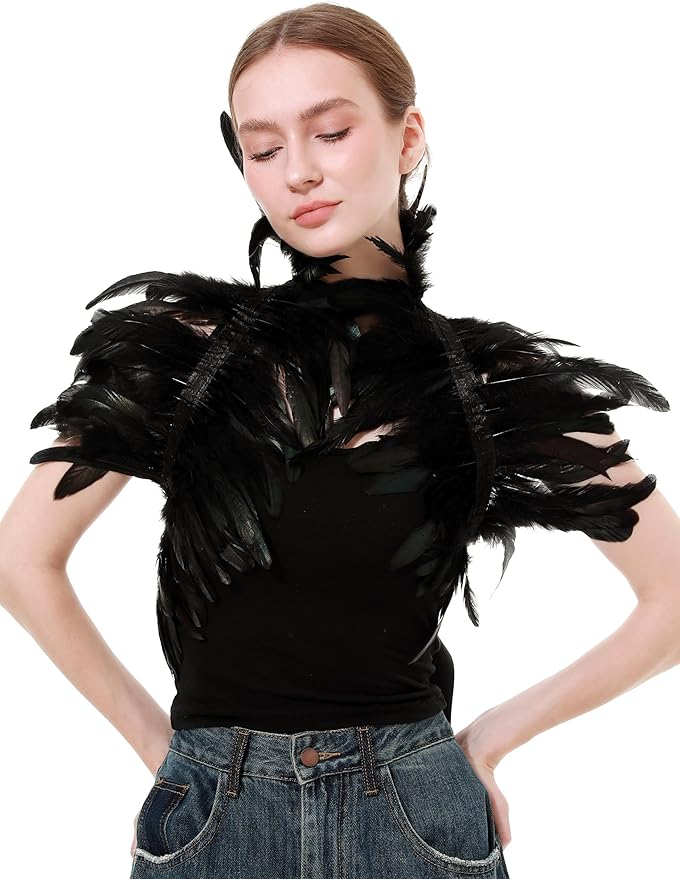 Women Feather Shawl Gothic Collar Cape Halloween Angel Demon Cosplay Party Costume
